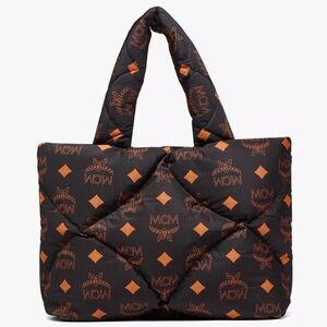 MCM Munchen Maxi Monogram Quilted Nylon Large Tote Bag Black/Copper NWT
